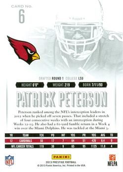 2013 Panini Prestige #6 Patrick Peterson Back