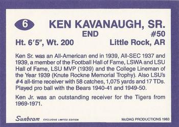 1983 Sunbeam Bread LSU Tigers #6 Ken Kavanaugh Back