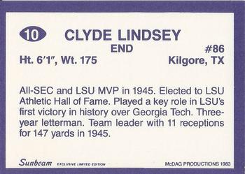 1983 Sunbeam Bread LSU Tigers #10 Clyde Lindsey Back