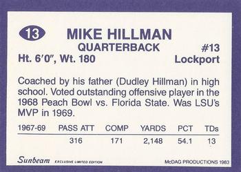 1983 Sunbeam Bread LSU Tigers #13 Mike Hillman Back