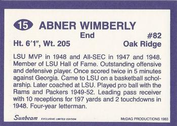 1983 Sunbeam Bread LSU Tigers #15 Abner Wimberly Back