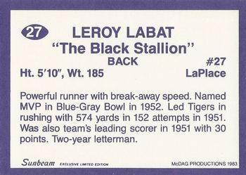 1983 Sunbeam Bread LSU Tigers #27 Leroy Labat Back