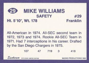 1983 Sunbeam Bread LSU Tigers #29 Mike Williams Back