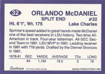 1983 Sunbeam Bread LSU Tigers #32 Orlando McDaniel Back