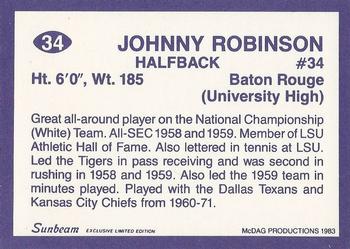 1983 Sunbeam Bread LSU Tigers #34 Johnny Robinson Back