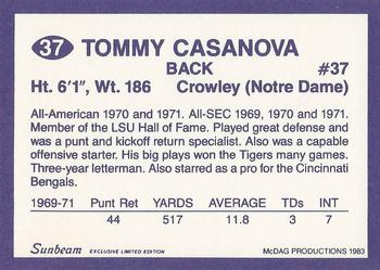 1983 Sunbeam Bread LSU Tigers #37 Tommy Casanova Back
