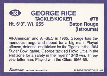 1983 Sunbeam Bread LSU Tigers #39 George Rice Back