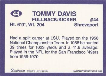 1983 Sunbeam Bread LSU Tigers #44 Tommy Davis Back