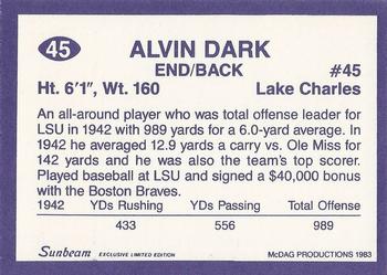 1983 Sunbeam Bread LSU Tigers #45 Alvin Dark Back