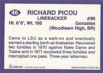 1983 Sunbeam Bread LSU Tigers #46 Richard Picou Back