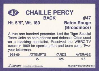 1983 Sunbeam Bread LSU Tigers #47 Chaille Percy Back