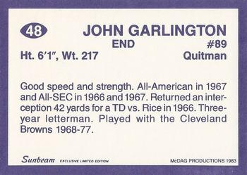 1983 Sunbeam Bread LSU Tigers #48 John Garlington Back