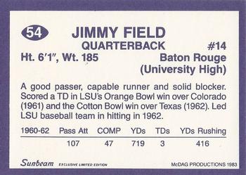 1983 Sunbeam Bread LSU Tigers #54 Jimmy Field Back