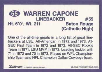 1983 Sunbeam Bread LSU Tigers #55 Warren Capone Back