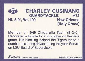 1983 Sunbeam Bread LSU Tigers #57 Charley Cusimano Back