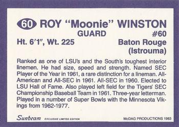 1983 Sunbeam Bread LSU Tigers #60 Roy Winston Back
