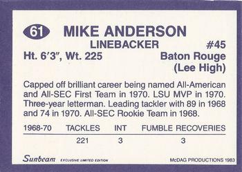1983 Sunbeam Bread LSU Tigers #61 Mike Anderson Back