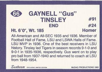 1983 Sunbeam Bread LSU Tigers #66 Gaynell Tinsley Back