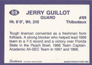 1983 Sunbeam Bread LSU Tigers #69 Jerry Guillot Back