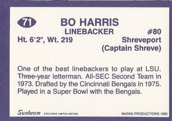 1983 Sunbeam Bread LSU Tigers #71 Bo Harris Back
