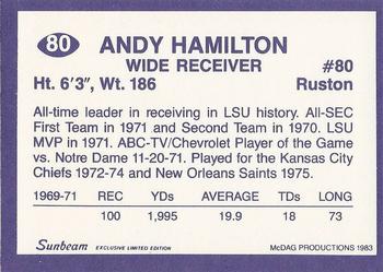 1983 Sunbeam Bread LSU Tigers #80 Andy Hamilton Back