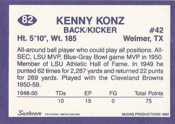 1983 Sunbeam Bread LSU Tigers #82 Kenny Konz Back
