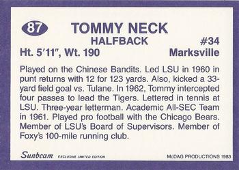 1983 Sunbeam Bread LSU Tigers #87 Tommy Neck Back