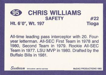 1983 Sunbeam Bread LSU Tigers #95 Chris Williams Back