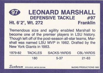 1983 Sunbeam Bread LSU Tigers #97 Leonard Marshall Back