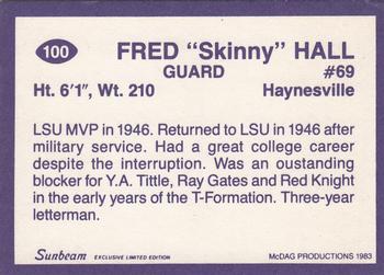 1983 Sunbeam Bread LSU Tigers #100 Fred Hall Back