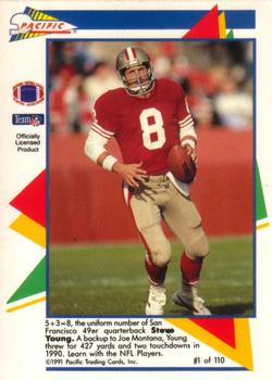 1991 Pacific Flash Cards #1 Steve Young Back