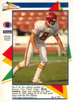 1991 Pacific Flash Cards #6 Nick Lowery Back
