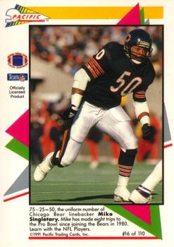 1991 Pacific Flash Cards #16 Mike Singletary Back