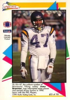 1991 Pacific Flash Cards #23 Joey Browner Back