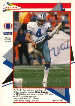 1991 Pacific Flash Cards #48 Mike Saxon Back