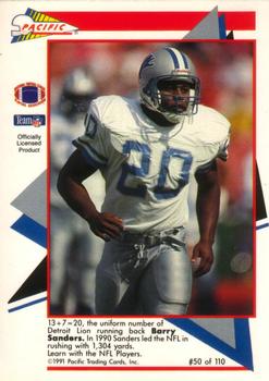 1991 Pacific Flash Cards #50 Barry Sanders Back