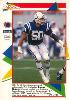 1991 Pacific Flash Cards #75 Duane Bickett Back