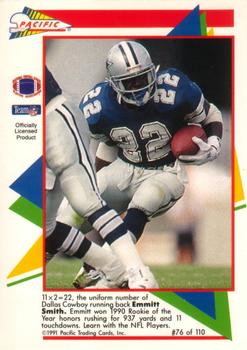 1991 Pacific Flash Cards #76 Emmitt Smith Back