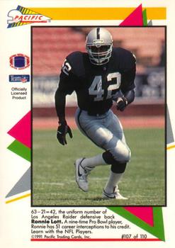 1991 Pacific Flash Cards #107 Ronnie Lott Back