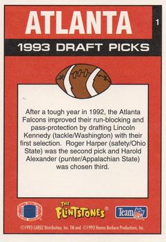 1993 Cardz The Flintstones NFL #1 Atlanta - Draft Picks Back