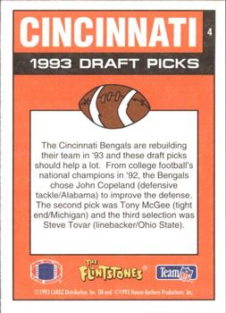 1993 Cardz The Flintstones NFL #4 Cincinnati - Draft Picks Back