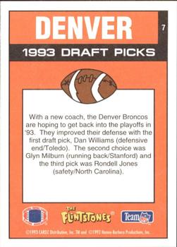 1993 Cardz The Flintstones NFL #7 Denver - Draft Picks Back