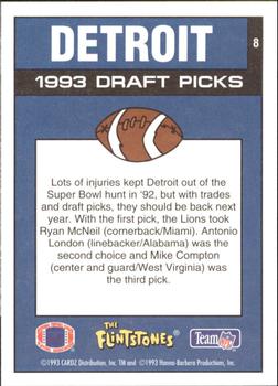 1993 Cardz The Flintstones NFL #8 Detroit - Draft Picks Back