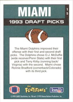 1993 Cardz The Flintstones NFL #15 Miami - Draft Picks Back