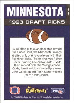 1993 Cardz The Flintstones NFL #16 Minnesota - Draft Picks Back
