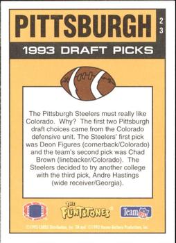 1993 Cardz The Flintstones NFL #23 Pittsburgh - Draft Picks Back