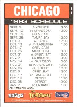 1993 Cardz The Flintstones NFL #31 Chicago - Schedule Back