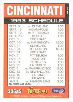 1993 Cardz The Flintstones NFL #32 Cincinnati - Schedule Back