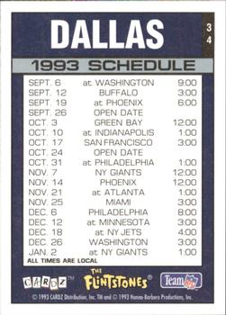 1993 Cardz The Flintstones NFL #34 Dallas - Schedule Back