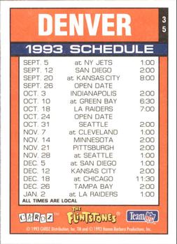 1993 Cardz The Flintstones NFL #35 Denver - Schedule Back